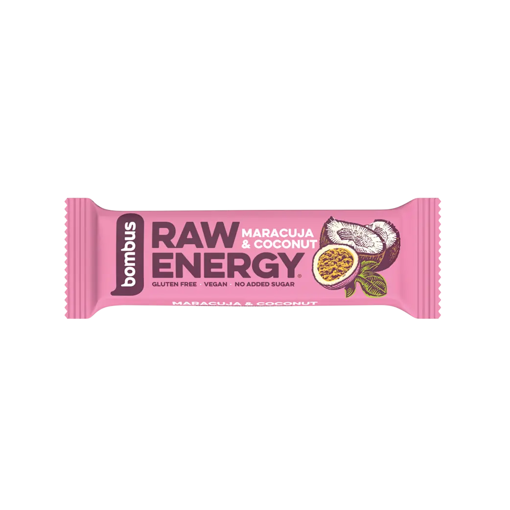 BOMBUS RAW ENERGY batonėlis su marakuja ir kokosu, 50g.