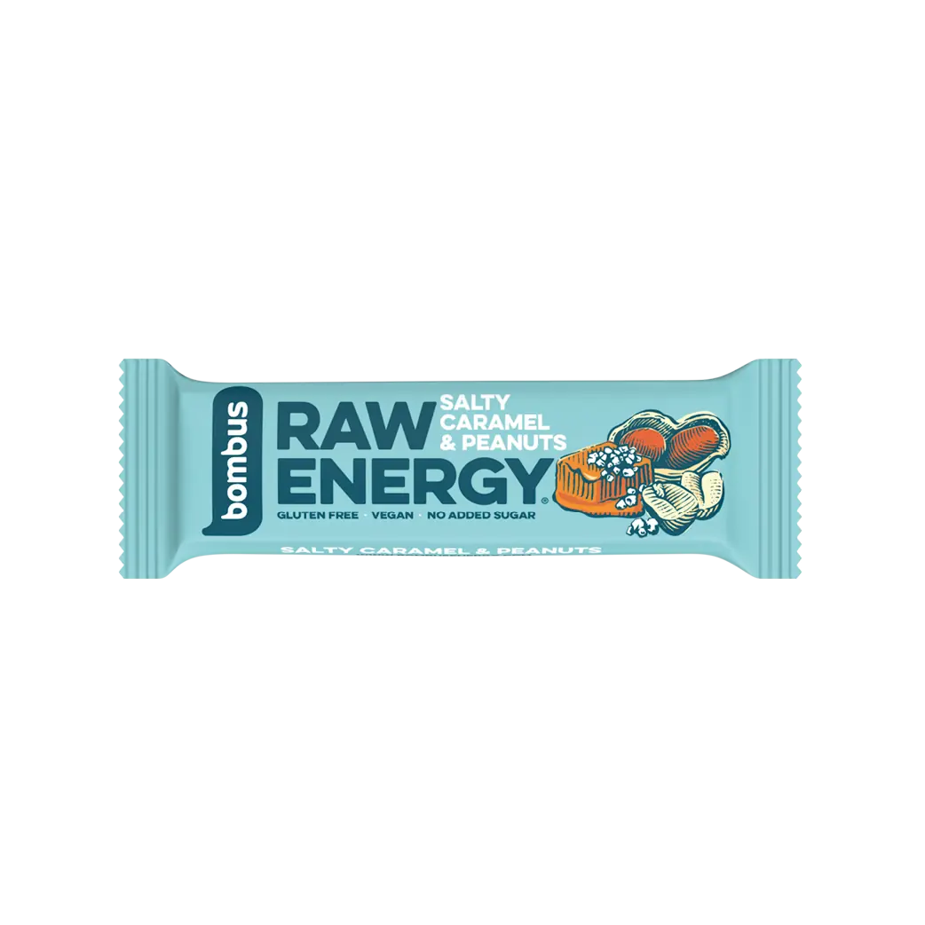 BOMBUS RAW ENERGY batonėlis su sūdyta karamele ir riešutais, 50g.