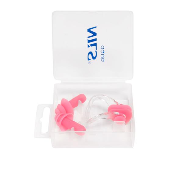 NQAW30 PINK SILICONE SWIMMING SET EAR AND NOSE PLUGS NILS AQUA