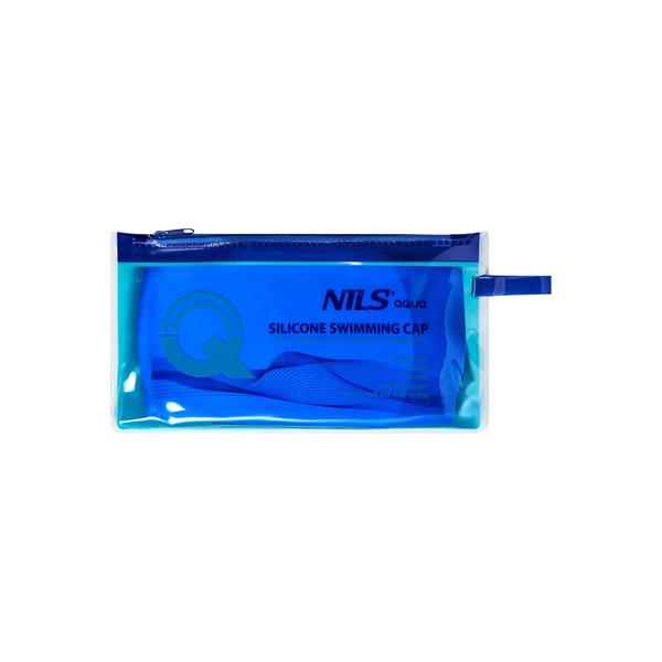 NQC SOLID COLOR BLUE SILICONE SWIMMING CAP FOR LONG HAIR NILS AQUA