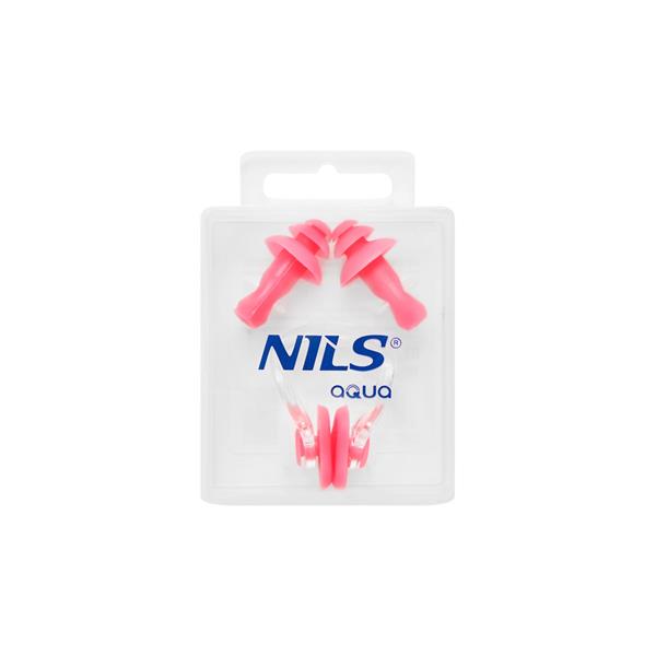 NQAW30 PINK SILICONE SWIMMING SET EAR AND NOSE PLUGS NILS AQUA