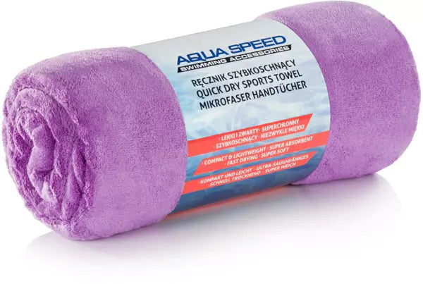 AQUA-SPEED Dry Soft 70 x 140 cm greitai džiūstantis rankšluostis, violetinis.