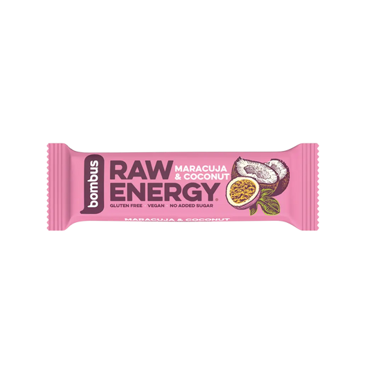 BOMBUS RAW ENERGY batonėlis su marakuja ir kokosu, 50g.