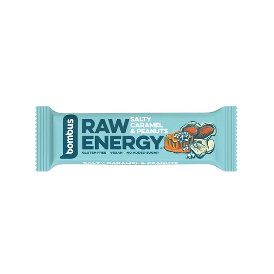 BOMBUS RAW ENERGY batonėlis su sūdyta karamele ir riešutais, 50g.