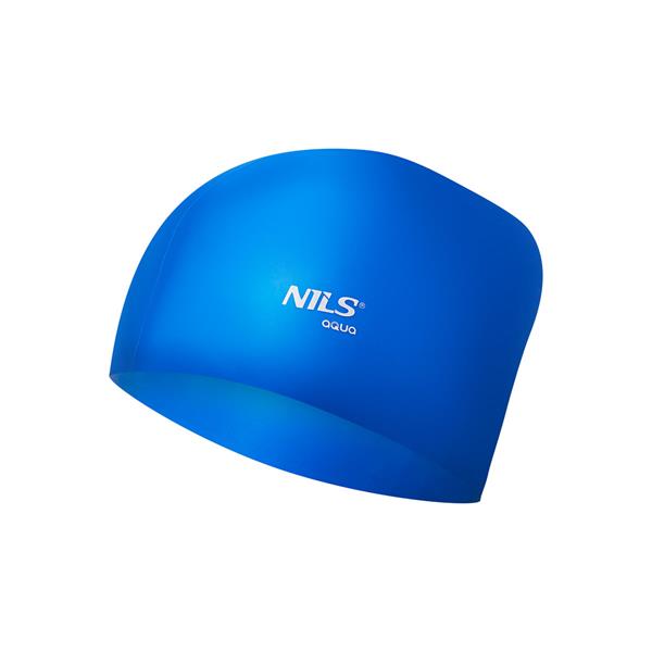 NQC SOLID COLOR BLUE SILICONE SWIMMING CAP FOR LONG HAIR NILS AQUA