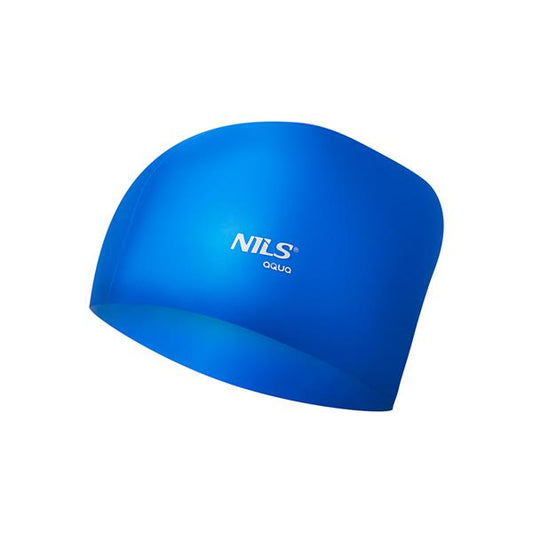 NQC SOLID COLOR BLUE SILICONE SWIMMING CAP FOR LONG HAIR NILS AQUA