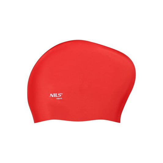NQC SOLID COLOR RED SILICONE SWIMMING CAP FOR LONG HAIR NILS AQUA