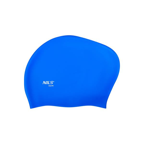 NQC SOLID COLOR BLUE SILICONE SWIMMING CAP FOR LONG HAIR NILS AQUA