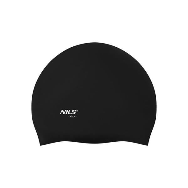 NQC SOLID COLOR BK01 BLACK SILICONE SWIMMING CAP NILS AQUA