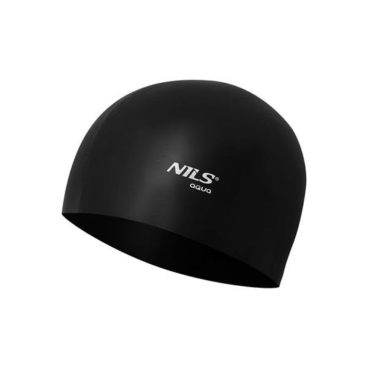 NQC SOLID COLOR BK01 BLACK SILICONE SWIMMING CAP NILS AQUA